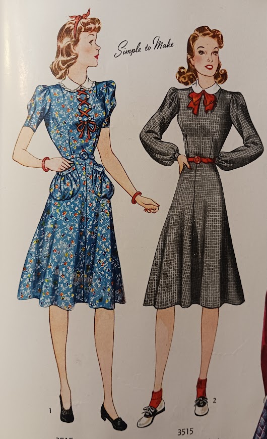 1940s Style Peter Pan Collar Puff Sleeve Dress Made from Vintage Pattern Custom Made in Your Size and Color 1940