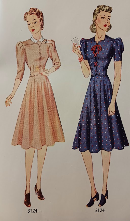 1930s Style Lace up or Button Up Puff Sleeve Dress with Full Skirt Custom Made in Your Size From a Vintage Pattern 1939