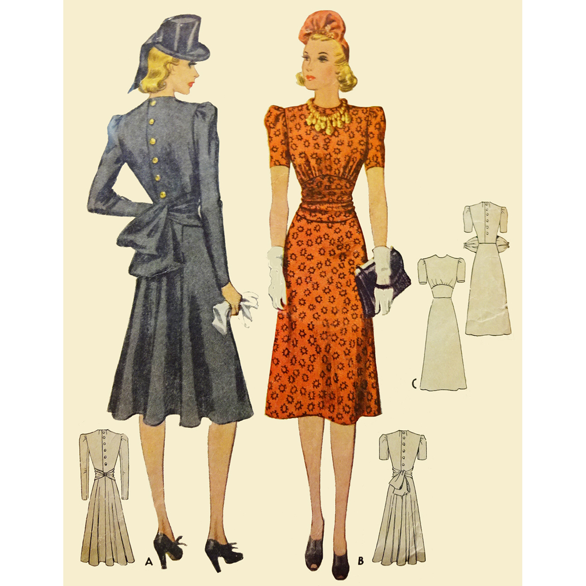 1930s Style Bustle Dress With Nipped Waist and Cummerbund Belt Custom Made in Your Size From a Vintage Pattern 1939