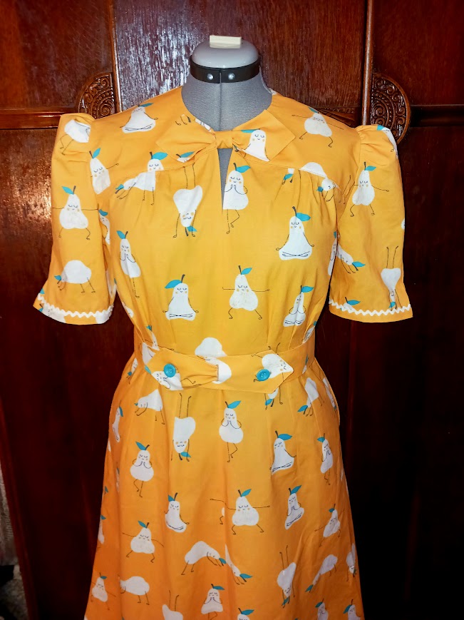 1930s Gathered Bust Keyhole Neck Dress with Loop Through Collar Custom Made in Your Size From a Vintage Pattern 1940