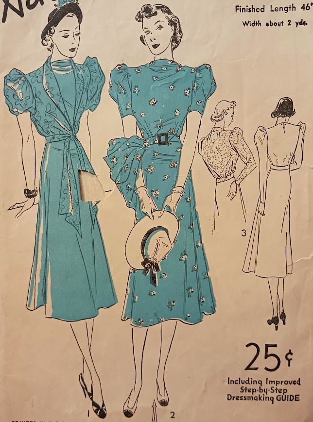 1930s Style Raised Cowl Neck Super Puffed Sleeve Dress with optional Jacket Custom Made in Your Size From a Vintage Pattern 1938