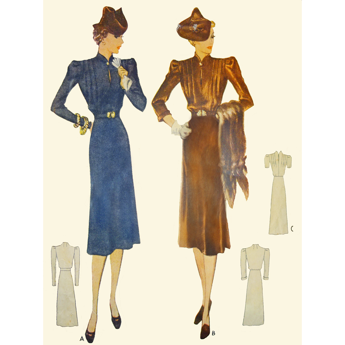 1930s Style Pleated Shoulder Keyhole Neck Slim Skirt Dress Made from Vintage Pattern Custom Made in Your Size and Color 1938