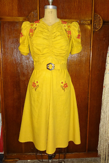 1930s Style Gathered Front Puff Sleeve Swing Dress Custom Made in Your Size From a Vintage Pattern 1939