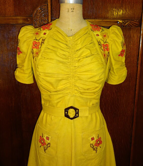 1930s Style Gathered Front Puff Sleeve Swing Dress Custom Made in Your Size From a Vintage Pattern 1939