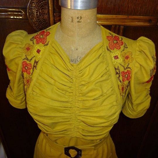 1930s Style Gathered Front Puff Sleeve Swing Dress Custom Made in Your Size From a Vintage Pattern 1939