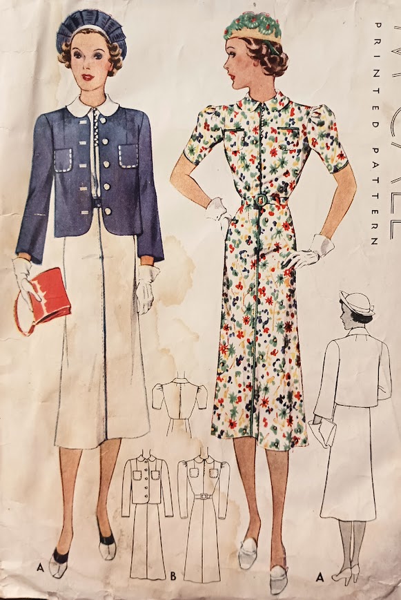 1930s Style Button up Peter Pan Collar Day Dress with Jacket Custom Made in Your Size From a Vintage Pattern 1937