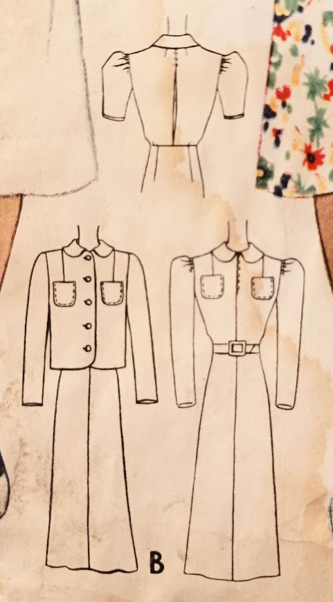 1930s Style Button up Peter Pan Collar Day Dress with Jacket Custom Made in Your Size From a Vintage Pattern 1937