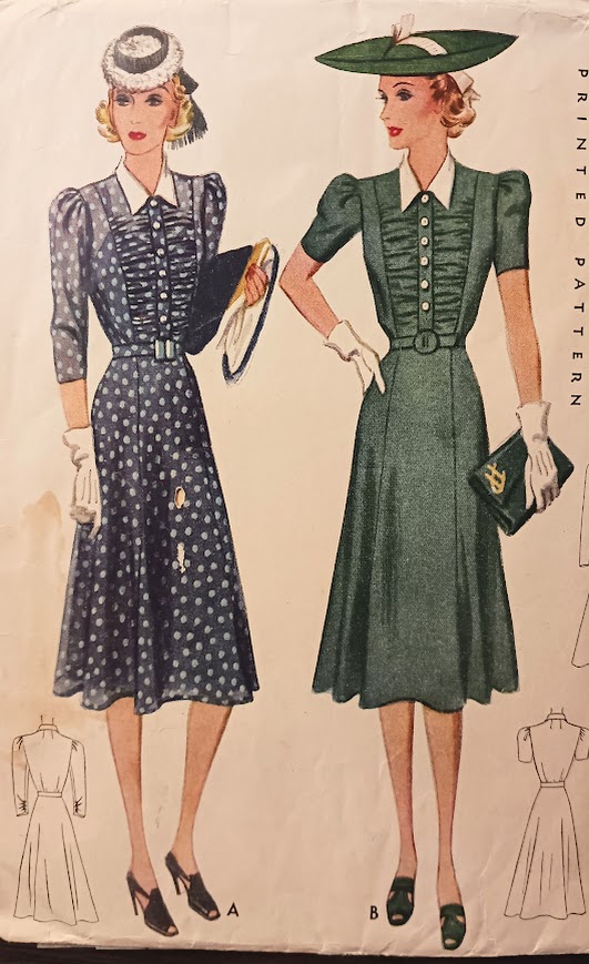 1930s Style Ruched Front Dress with Pointed Collar and Full Skirt Custom Made in Your Size From a Vintage Pattern 1939