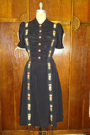 1930s Style Ruched Front Dress with Pointed Collar and Full Skirt Custom Made in Your Size From a Vintage Pattern 1939