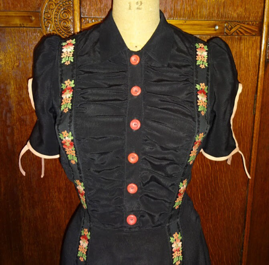 1930s Style Ruched Front Dress with Pointed Collar and Full Skirt Custom Made in Your Size From a Vintage Pattern 1939
