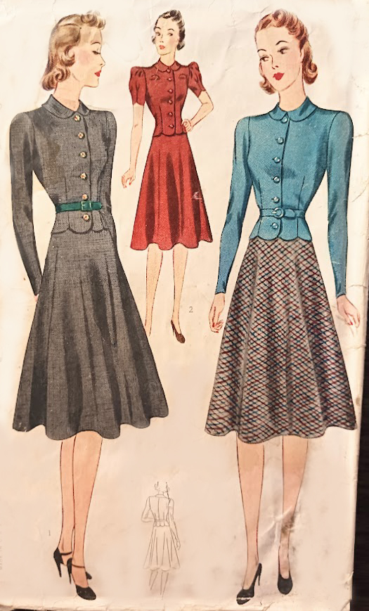 1940s Style 2pc Peter Pan Collar Button Up Blouse with Flared Skirt Custom Made in Your Size From Vintage Pattern 1940