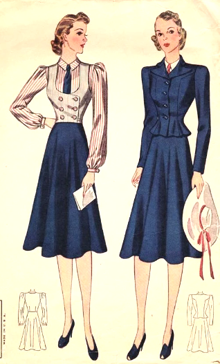 1940s Style Separates 4pc Blouse, Vest, Jacket and Skirt Set Custom Made in Your Size From Vintage Pattern 1940