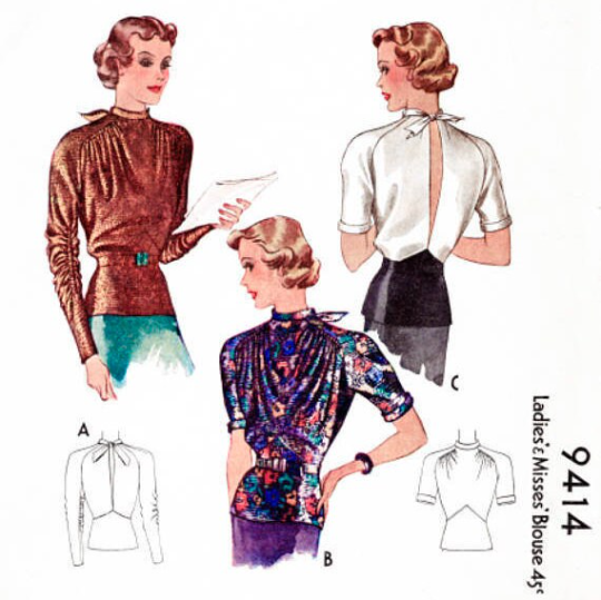 1930s Style Mock Blouse with Pointed Midriff and Low Slit Back Custom Made in Your Size From a Vintage Pattern 1937
