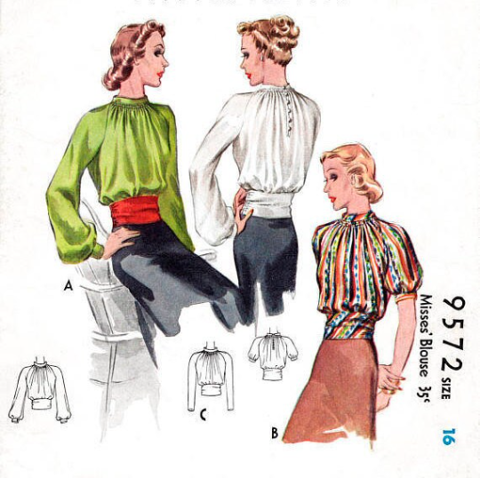 1930s Style Rolled Neck Raglan Sleeve with Cummerbund Midriff Blouse Custom Made in Your Size From a Vintage Pattern 1938