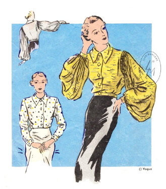 1930s Style Blouse with Daggar Collar and MASSIVE Bishop Sleeves Custom Made in Your Size From a Vintage Pattern 1935