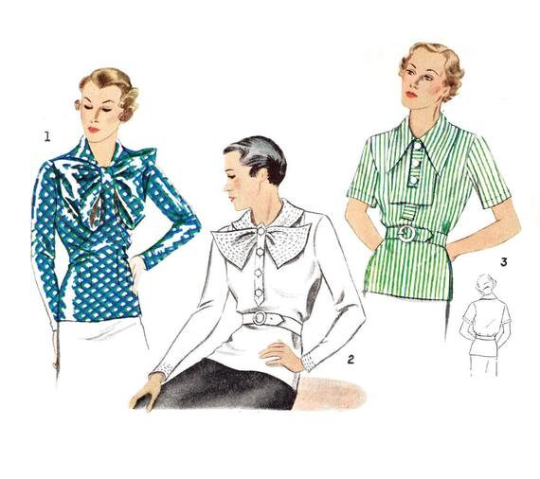 1930s Style Blouse with HUGE Bow or Pointed Collar Custom Made in Your Size From a Vintage Pattern 1935