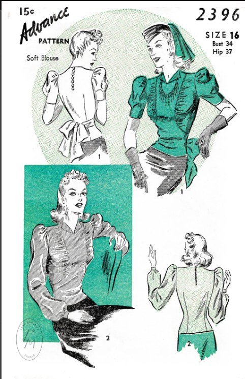1930s Style Gathered Front Blouse with Puffed Sleeves Custom Made in Your Size From a Vintage Pattern 1939