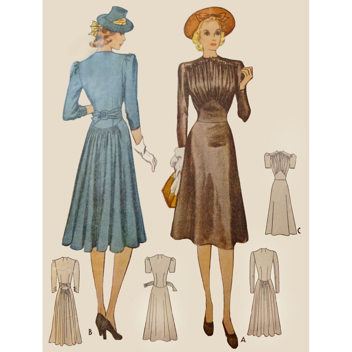 1930s Style Gathered Bust Dress with Gathered Back Skirt Custom Made in Your Size From a Vintage Pattern 1939