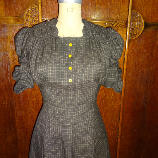 1930s Style Gathered Bust and Shoulder Dress with Shirred Scalloped Neckline Custom Made in Your Size From a Vintage Pattern 1939