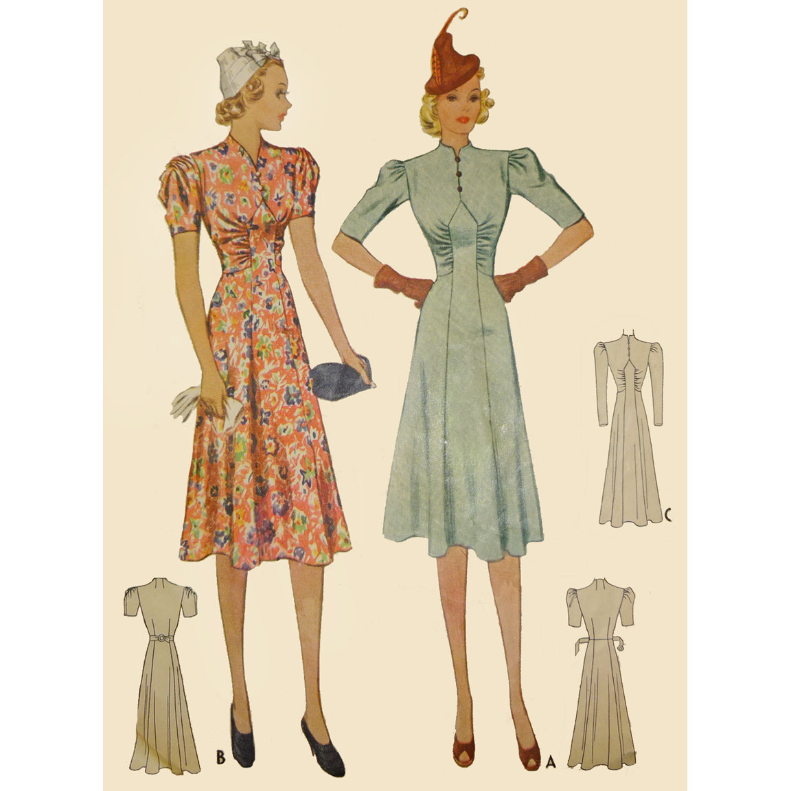 1930s Style Art Deco Dress with Puffed Sleeves Custom Made in Your Size From a Vintage Pattern 1939