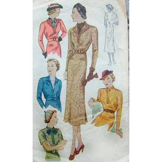 1930s Style Deep V Neck Dress with Stitch Detail and Slim Skirt Custom Made In Your Size From a Vintage Pattern 1937