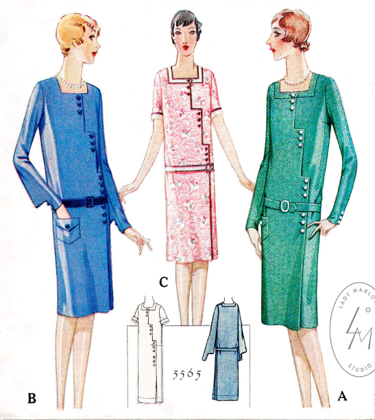 1920s Style Art Deco Asymmetrical Side Button Zig Zag Dress Custom Made in Your Size From a Vintage Pattern 1929