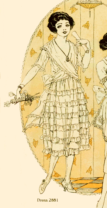 1920s Style V Neck Shawl Collar Surplice Dress with Full Ruffled Skirt Custom Made in Your Size From a Vintage Pattern 1921