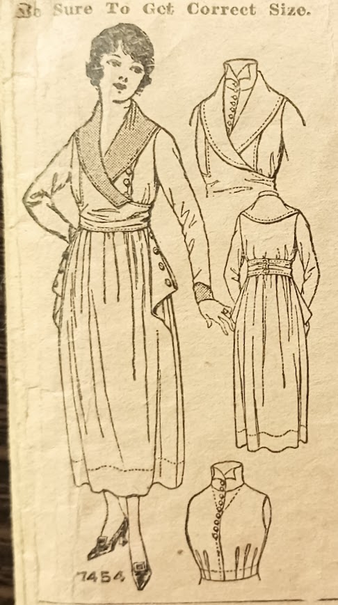 1910s Style V Neck Shawl Collar Surplice Dress with Side Drape Skirt Custom Made in Your Size From a Vintage Pattern 1917