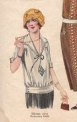 1920s Style V Neck Blousan Blouse with side Tie Waistband Custom Made in Your Size From a Vintage Pattern 1923