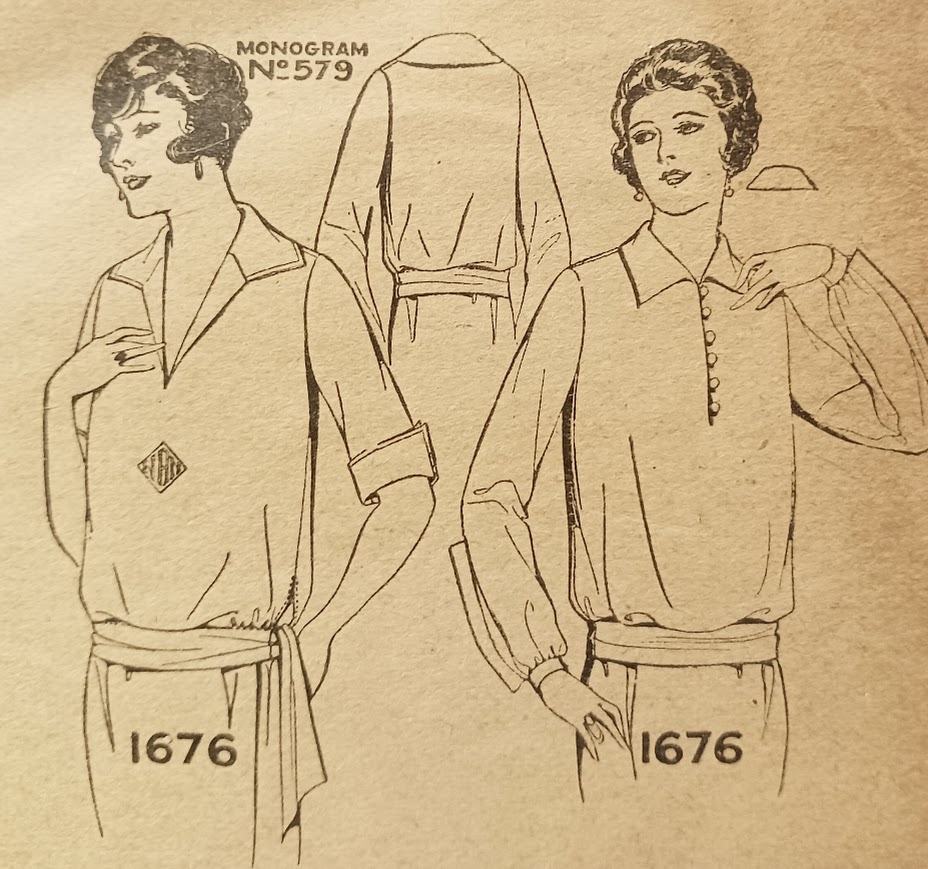 1920s Style V Neck Blousan Blouse with side Tie Waistband Custom Made in Your Size From a Vintage Pattern 1923