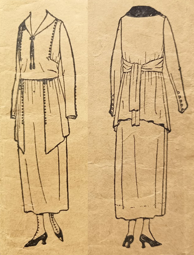 1910s Style V Neck Dress with Wrap Tie Belt and Peplum Custom Made in Your Size From a Vintage Pattern 1918