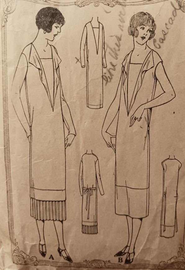 1920s Style V Neck Revere Collar Tunic Dress with Ruffle Hem Custom Made in Your SIze from a Vintage Pattern 1925