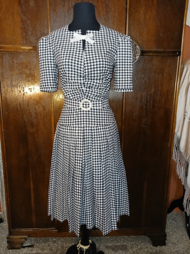 1940s Style Square Neck Dress with Gathered Front and Knife Pleated Skirt Custom Made in Your Size From a Vintage Pattern 1940