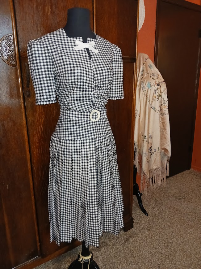 1940s Style Square Neck Dress with Gathered Front and Knife Pleated Skirt Custom Made in Your Size From a Vintage Pattern 1940