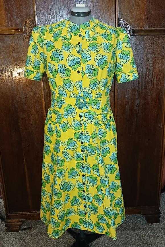 1940s Style Button Up Shirred Neck Line Dress With Flare Skirt and Shirred Pockets Custom Made in Your Size From Vintage Pattern 1941