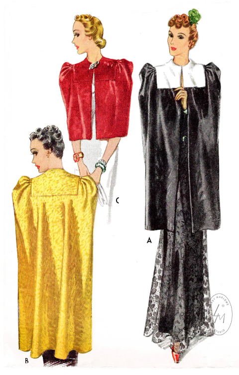 1930s Style Puffed Sleeve Evening Cape Cloak Custom Made in Your Size From a Vintage Pattern 1938