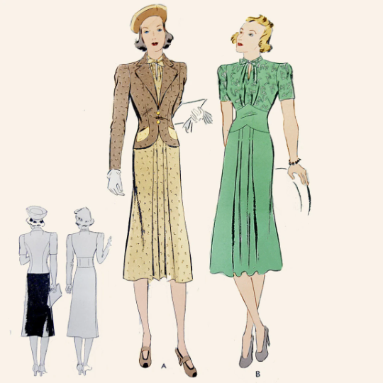 1930s Style Bow Tie Neck Fitted Pointed Waist Art Deco Slim Skirt Dress Custom Made in Your Size From a Vintage Pattern 1938