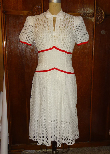 1930s Style Bow Tie Neck Fitted Pointed Waist Art Deco Slim Skirt Dress Custom Made in Your Size From a Vintage Pattern 1938