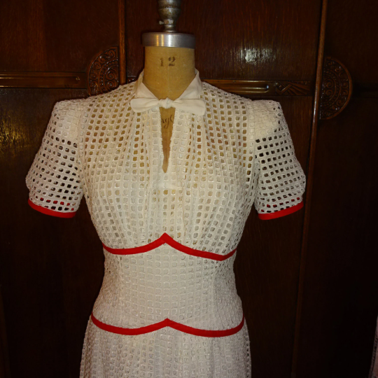 1930s Style Bow Tie Neck Fitted Pointed Waist Art Deco Slim Skirt Dress Custom Made in Your Size From a Vintage Pattern 1938