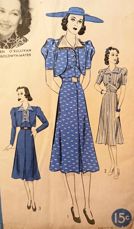 1930s Style Wide Collar Button Up Pointed Midriff Dress Custom Made in Your Size From a Vintage Pattern 