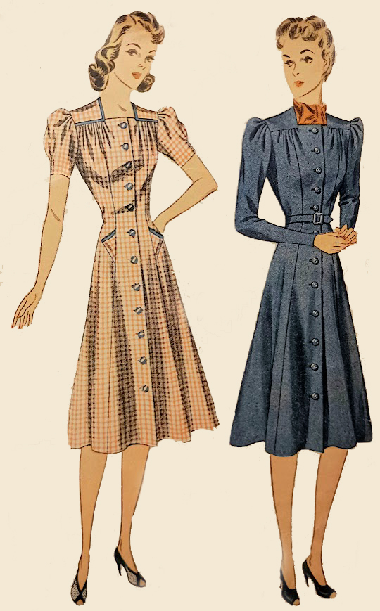 1930s Style Button Up Day Dress Gathered Shoulder Yoke and Triangular Pockets Custom Made in Your Size From a Vintage Pattern 1940