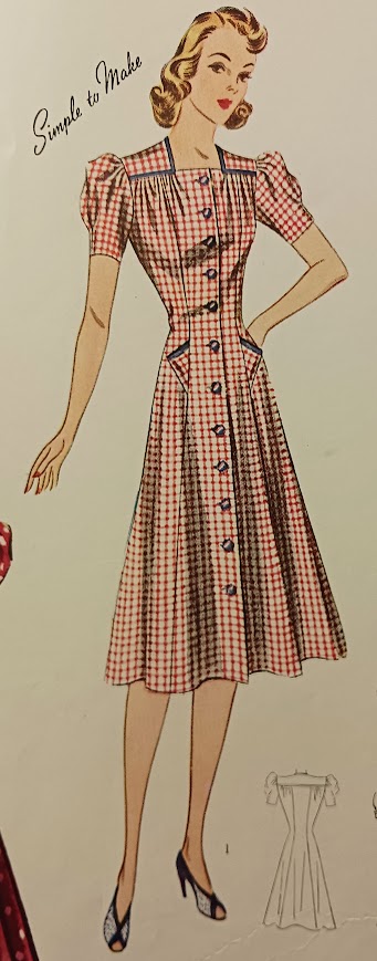 1930s Style Button Up Day Dress Gathered Shoulder Yoke and Triangular Pockets Custom Made in Your Size From a Vintage Pattern 1940