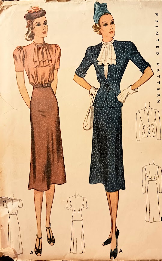 1930s Style Day Dress with Jabot and Optional Jacket Custom Made in Your Size From a Vintage Pattern 1938