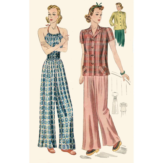 1930s Style Lounge Pajamas Hater Top and Smocked  PJ Pants or Smock Blouse Custom Made in Your Size From a Vintage Pattern 1939