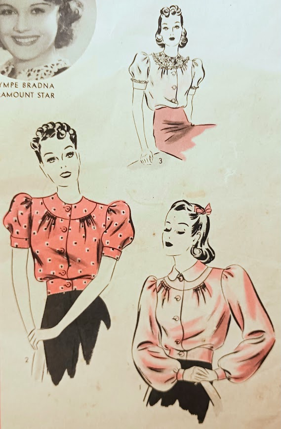 1940s Style Button Up Puff Sleeve Blouse Custom Made in Your Size From a Vintage Pattern 1939
