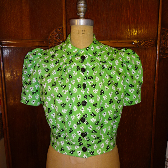 1940s Style Button Up Puff Sleeve Blouse Custom Made in Your Size From a Vintage Pattern 1939