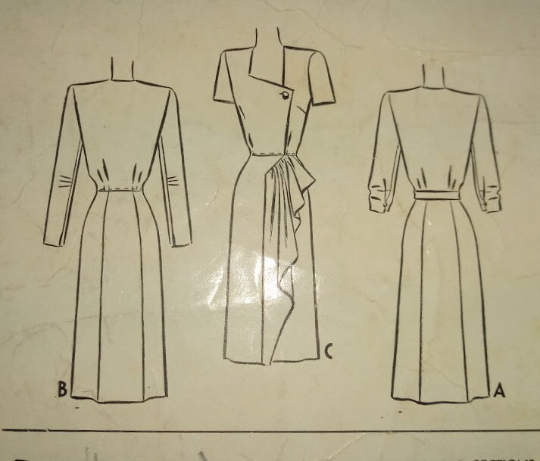 1940s Style Asymmetrical Square Neck Dress with Big Shoulders and Side Flounce Skirt Custom Made in Your Size From Vintage Pattern 1946