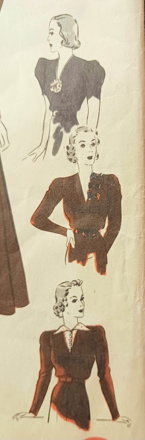 1940s Style V Neck Dress with Horizontal Front Tucks and Petal Sleeves Custom Made in Your Size From Vintage Pattern 1938