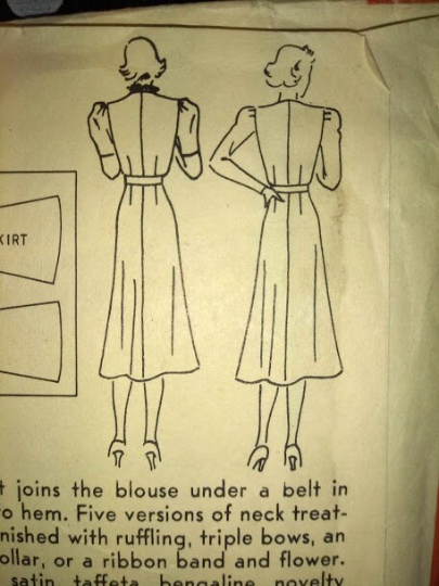 1940s Style V Neck Dress with Horizontal Front Tucks and Petal Sleeves Custom Made in Your Size From Vintage Pattern 1938