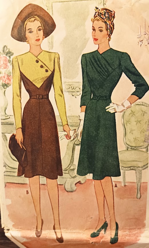 1940s Style Color Blocked Dress with Gathered Bust and Asymmetricale Buttons Custom Made in Your Size From a Vintage Pattern 1941